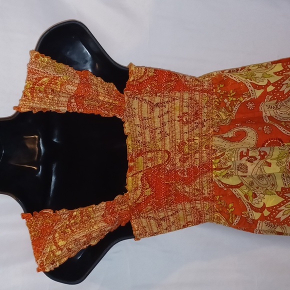 Fire Los Angeles Orange Ruffled Paisley Floral Sleeveless  Sundress Size Medium - Picture 5 of 7